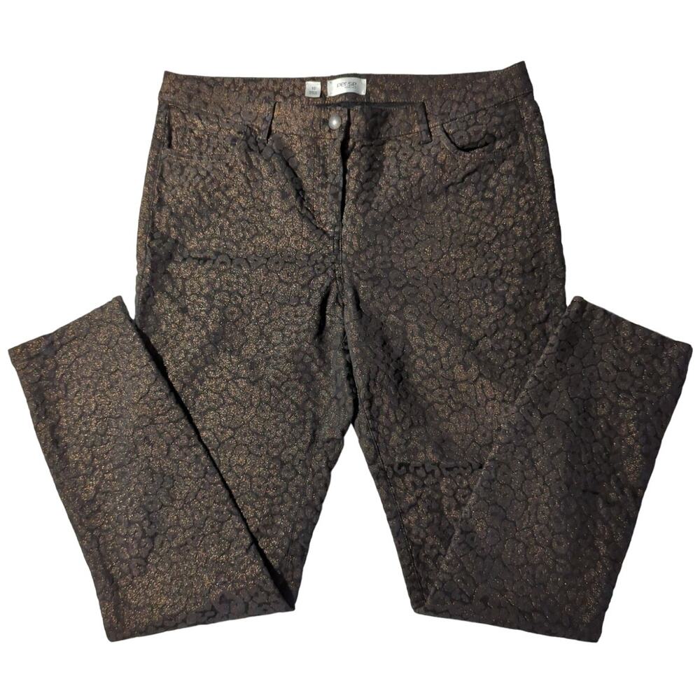 Per Se by Carlisle Black Bronze Leopard Pattern Jeans w/ Sparkle women's size 10